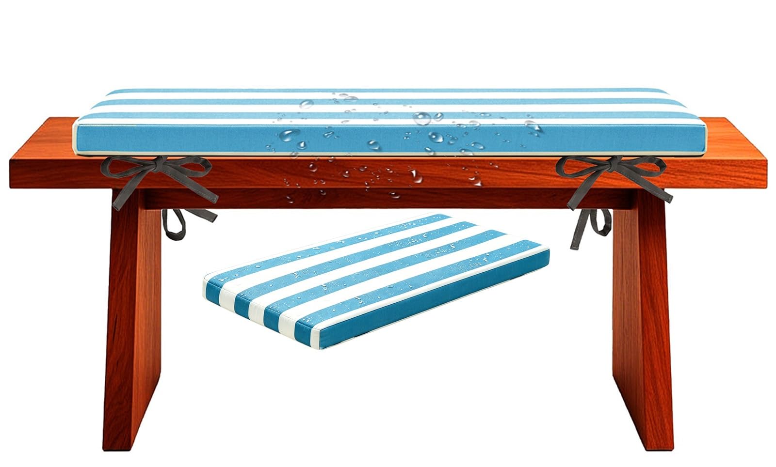 Bench Seat Cushion Outdoor with Ties, Thick 5cm/1.9", Blue and White/Black and White Striped Outdoor Rocking Chair Cushions, 80% Waterproof Lounge for Garden Patio(Light Blue White,65x55 cm 26x22 in)