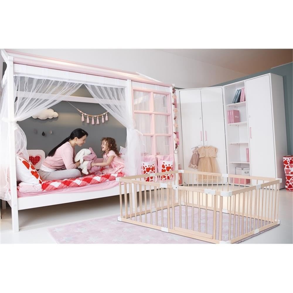 Pemberly Row Baby Wood Safety Gate in Off White with White Connector