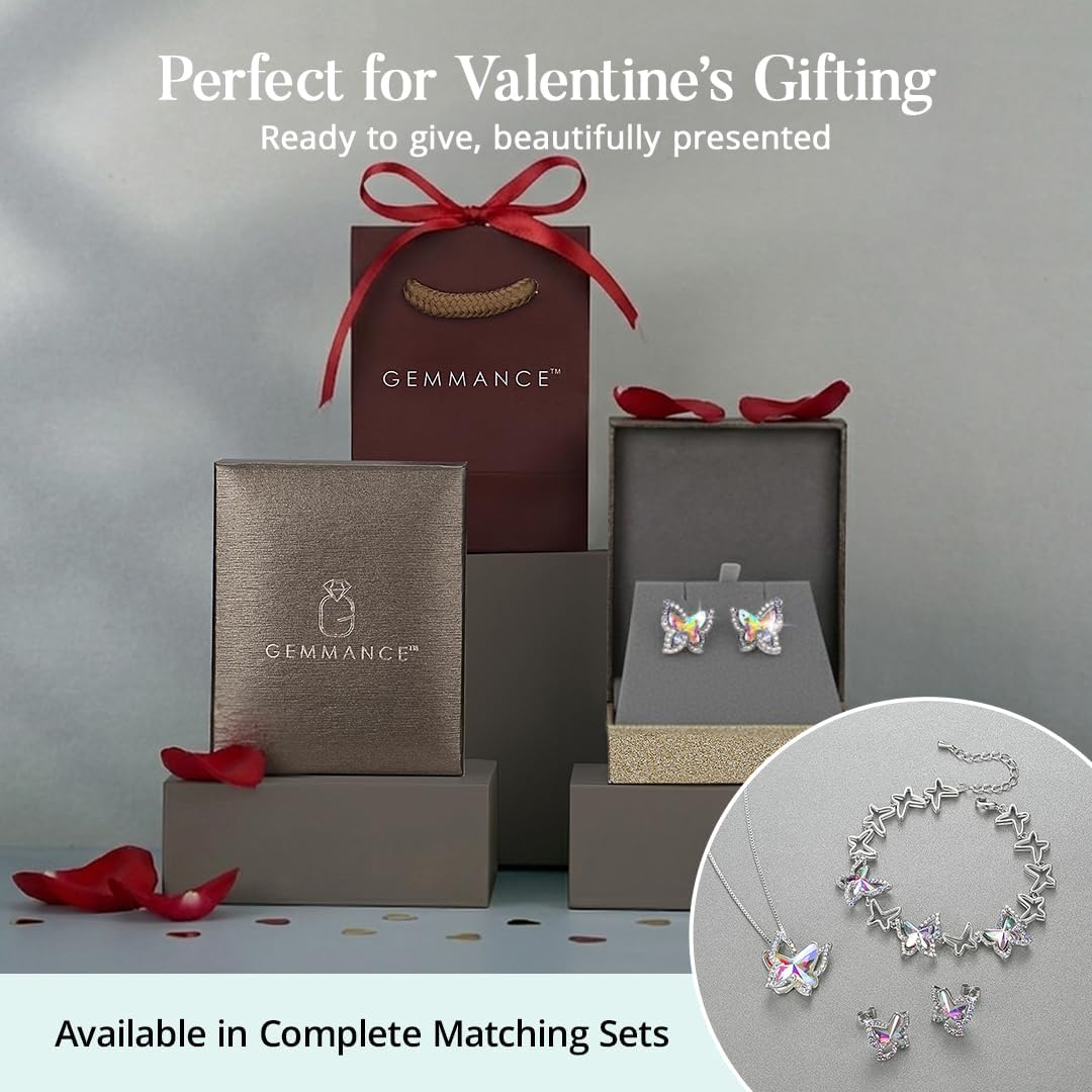 Valentine's Day Gift For Women Butterfly Crystal Stud Earrings with Premium Birthstone, Silver-Tone - Image 6