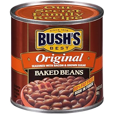 BUSH'S BEST 16 oz Canned Original Baked Beans, Source of Plant Based Protein and Fiber, Low Fat, Gluten Free, (Pack of 12)