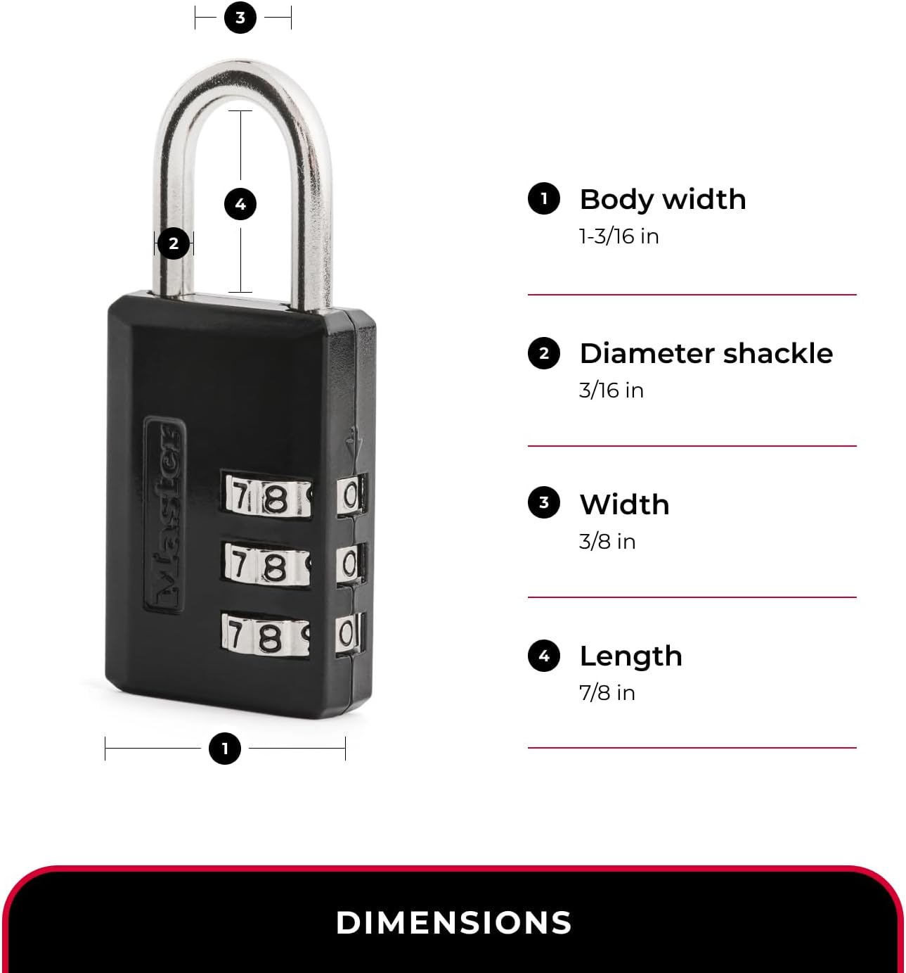 Master Lock Combination Padlock, Resettable 3-Digit Code 4-Pack 647BLKEC4 | 1-3/16-inch Metal Combination Lock, Set Your Own Combination Locker Padlock, Travel Lock For Luggage Or Backpack