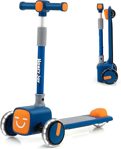 HONEY JOY Patinete para niños, scooter plegable de autoequilibrio para niños, cubierta de 4 expresiones, 3 ruedas intermitentes, scooter inclinado