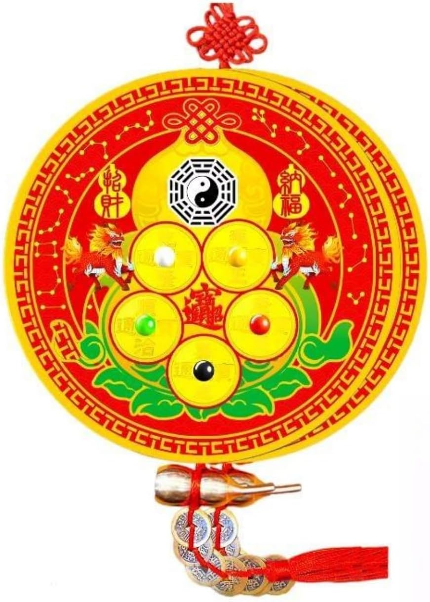 五帝钱七星葫芦圆牌 Feng Shui Talisman Gold Card 大门对阳台窗户穿堂风客厅对入户门招财 fengshui Chinese Tassel Ornaments-1299