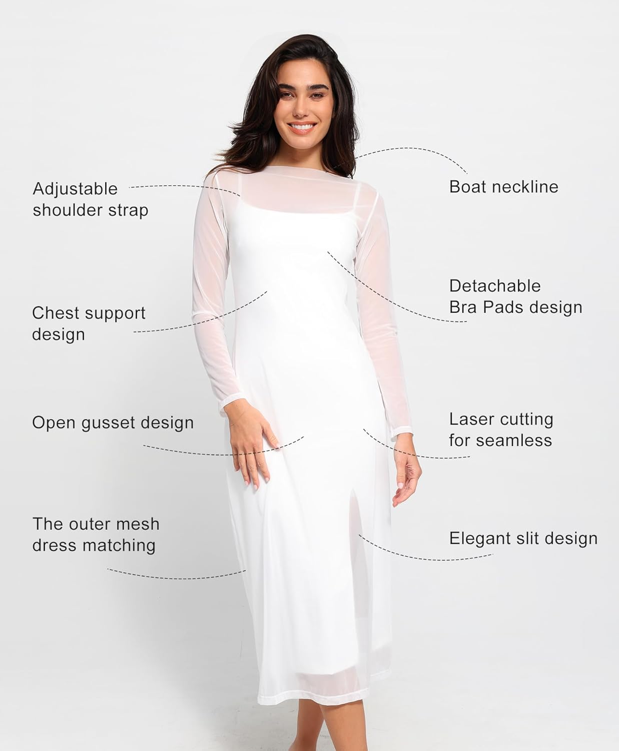 Popilush Mesh Shapewear Dress Corset Date Night Dresses for Women Two Piece Club Outfits with Slit - Image 4