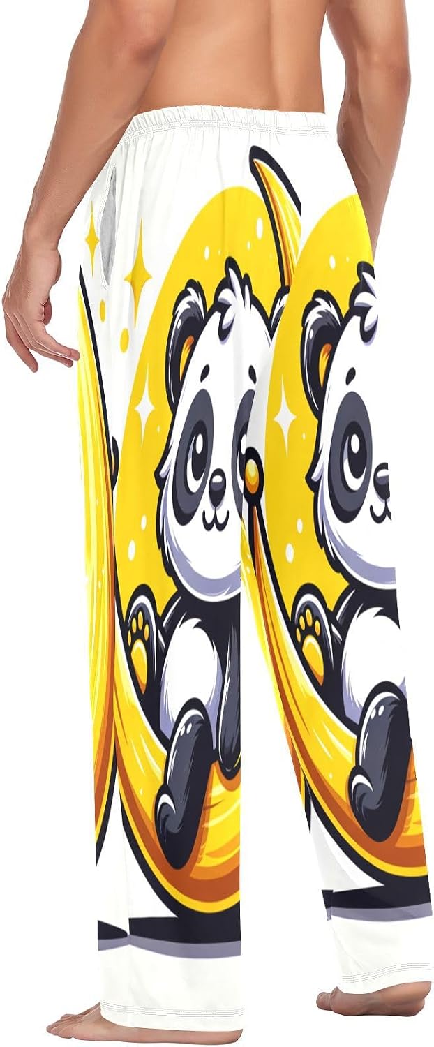 ALAZA Cute Panda Crescent Moon Men's Pajama Pants Men Cotton Pajama Bottoms with Pockets, S