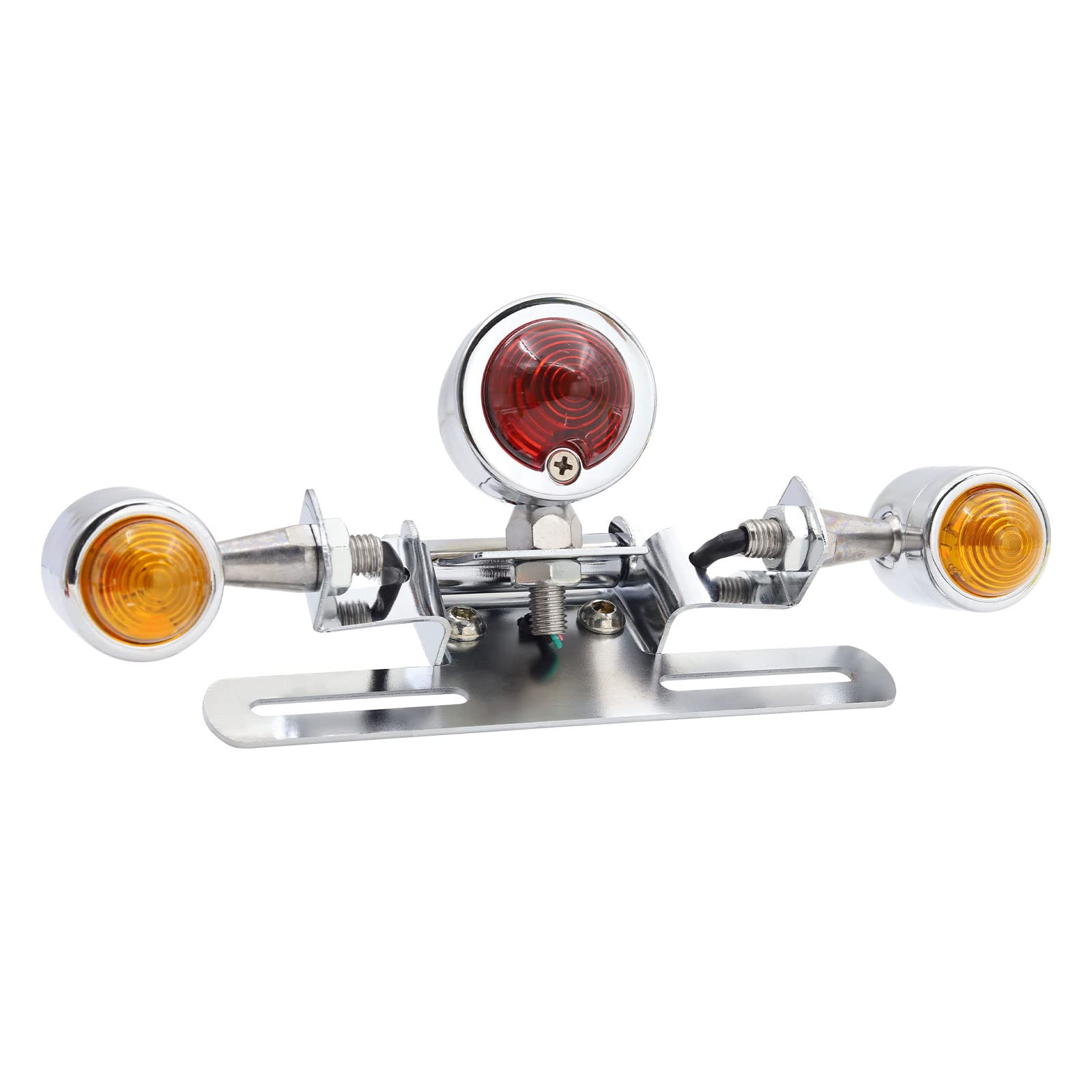 ZHHXYanh Motorcycle Tail Brake Light with License Plate Bracket Holder 12V Silver Rear Amber Turn Signal Light 3 in 1 Motorbike Daytime Running Light Driving Light