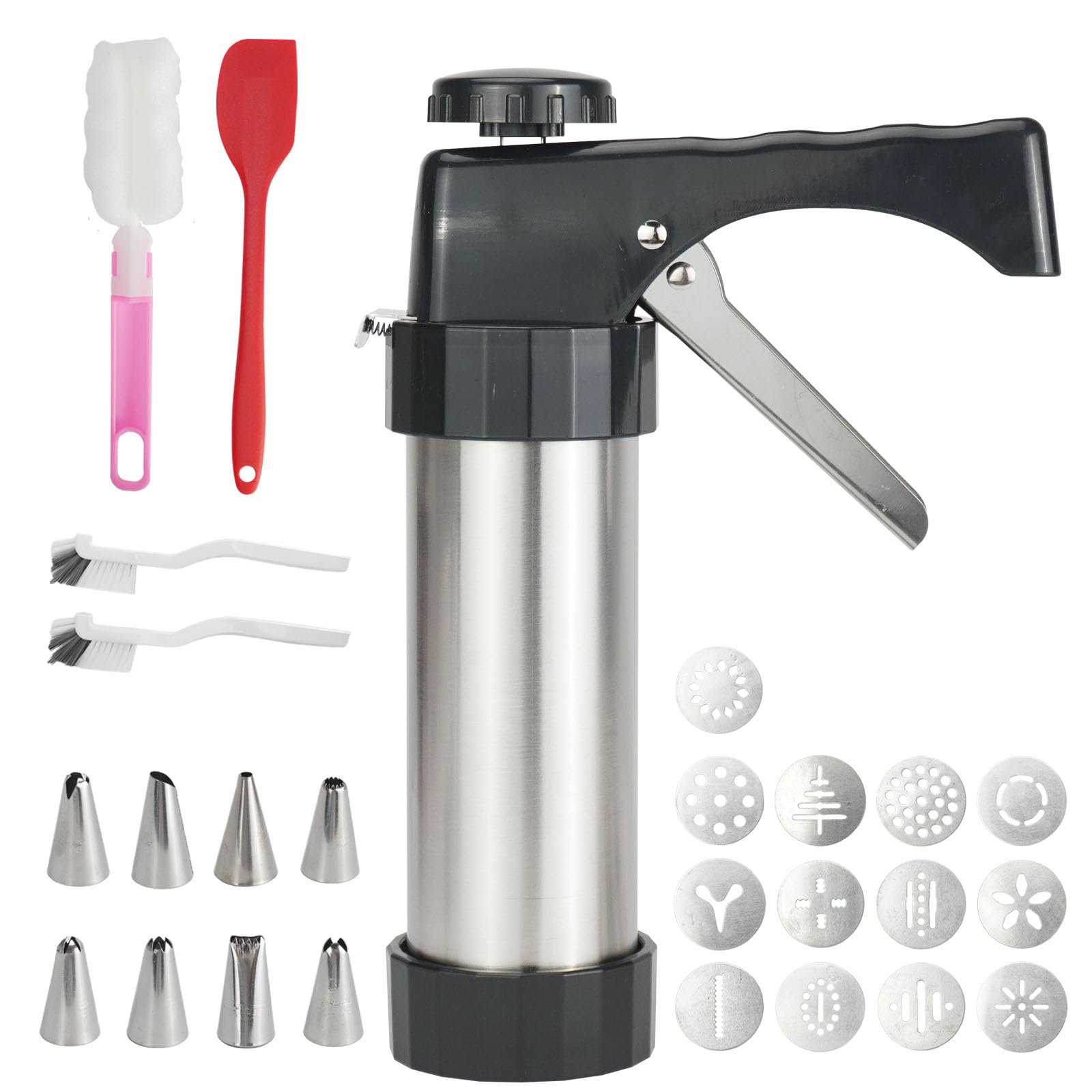 LAGAHS Kekspresse Plätzchenmaschine, Edelstahl Ausstechformen Maker mit 13 Schablonen 8 Düsen 1 Spatel und 3 Pinsel für Küche Backen Donut Shortbread Makronen Kuchen Zuckerguss Dekoration Weihnachten Küche, Haushalt & Wohnen