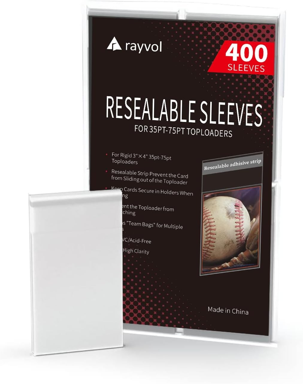 Rayvol Top Loader Sleeves - Resealable Team Bags for 35-75PT Rigid Toploaders and Semi Rigid Card Holders (400pcs)