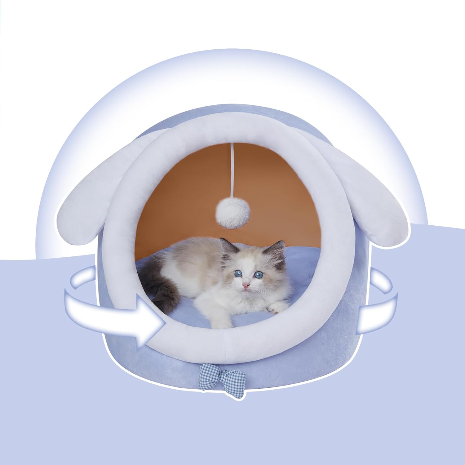 Jiupety Cute Cat Bed for Indoor Cats, Warm Soft Cave Fit for 6-10 lb Cats, Big Ear, M