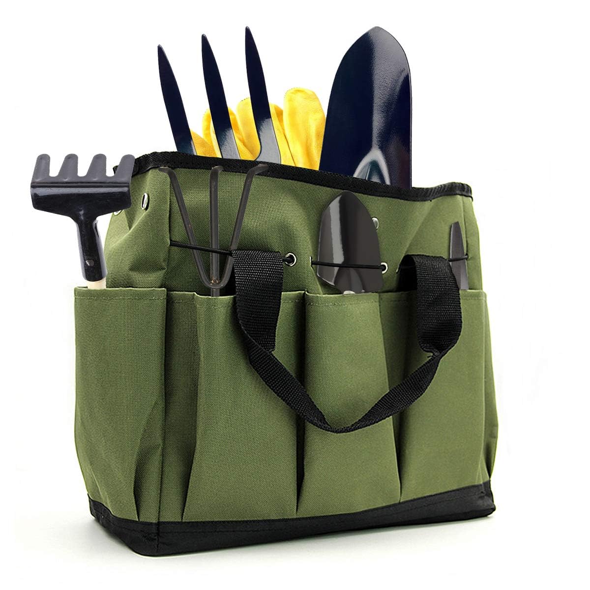Sac De Rangement Outils Jardin Grande Capacité - 34x17x30 Cm, 8 Poches, étanche Oxford Vert - Idéal Bricolage Extérieur