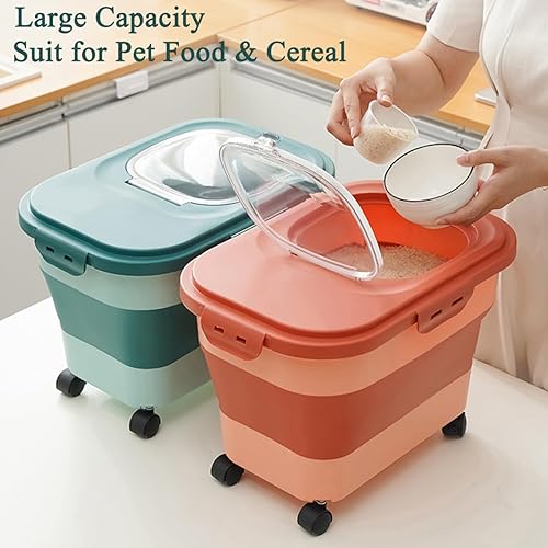 Miniatura 6 de Contenedor de almacenamiento de alimentos para perros de 18 libras con rueda rodante, contenedor plegable de comida para perros con cuenco de