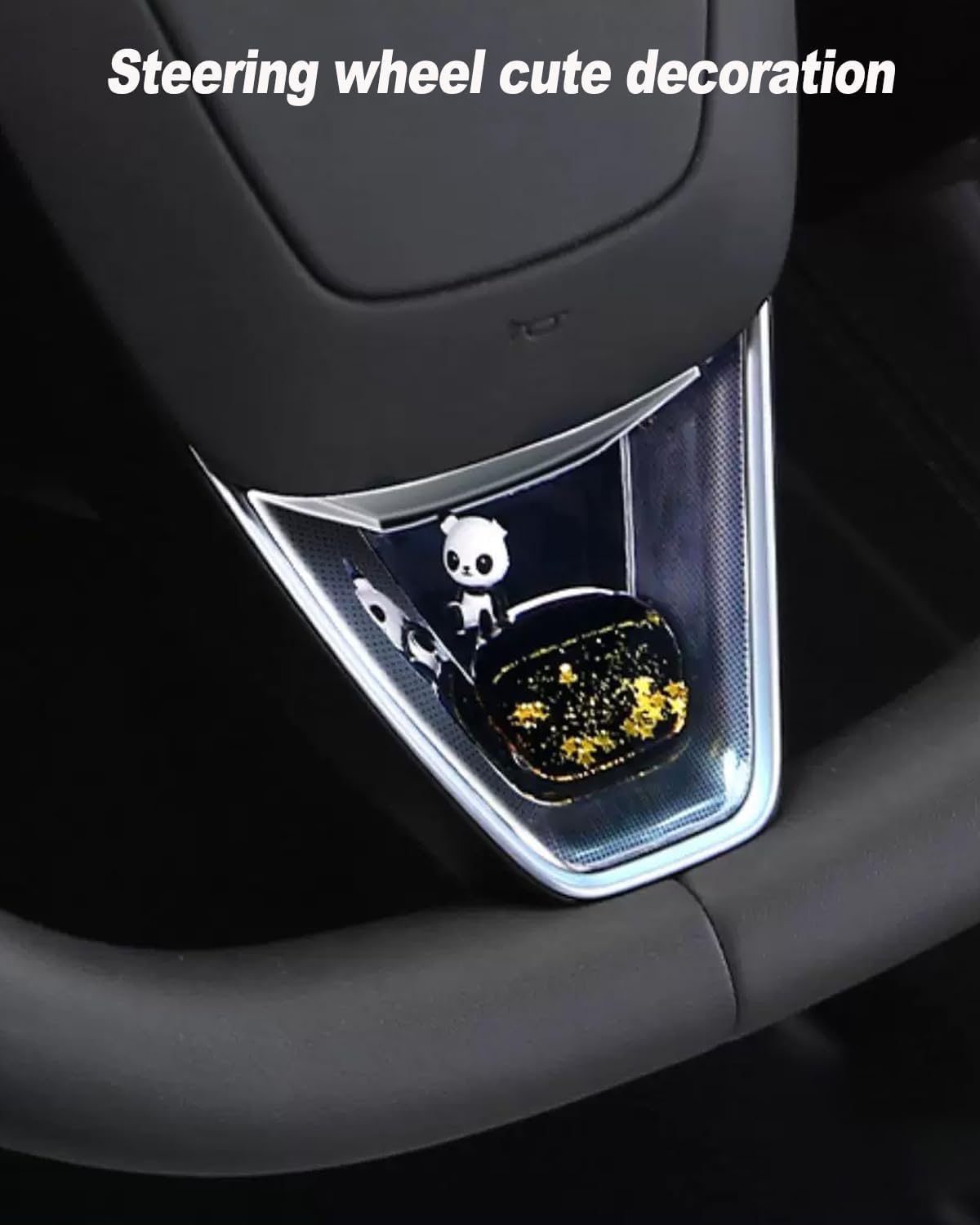 Steering Wheel Insert Decoration, Steering Wheel Cover Compatible with Tesla Model 3 Highland and for Tesla Model Y Juniper Cute Decorations Accessories (Black)