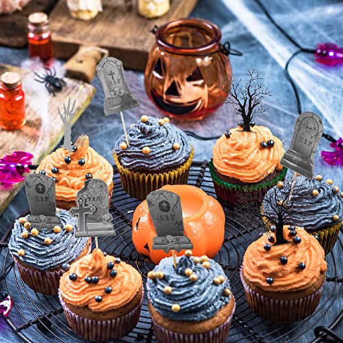 Whaline 37Pcs Halloween Cupcake Toppers Zombie Hand Tombstone Graveyard Cake Toppers Scary Halloween Toothpick Flags Table Centerpiece For Halloween Birthday Party Supplies Dessert Decorations #TOP4