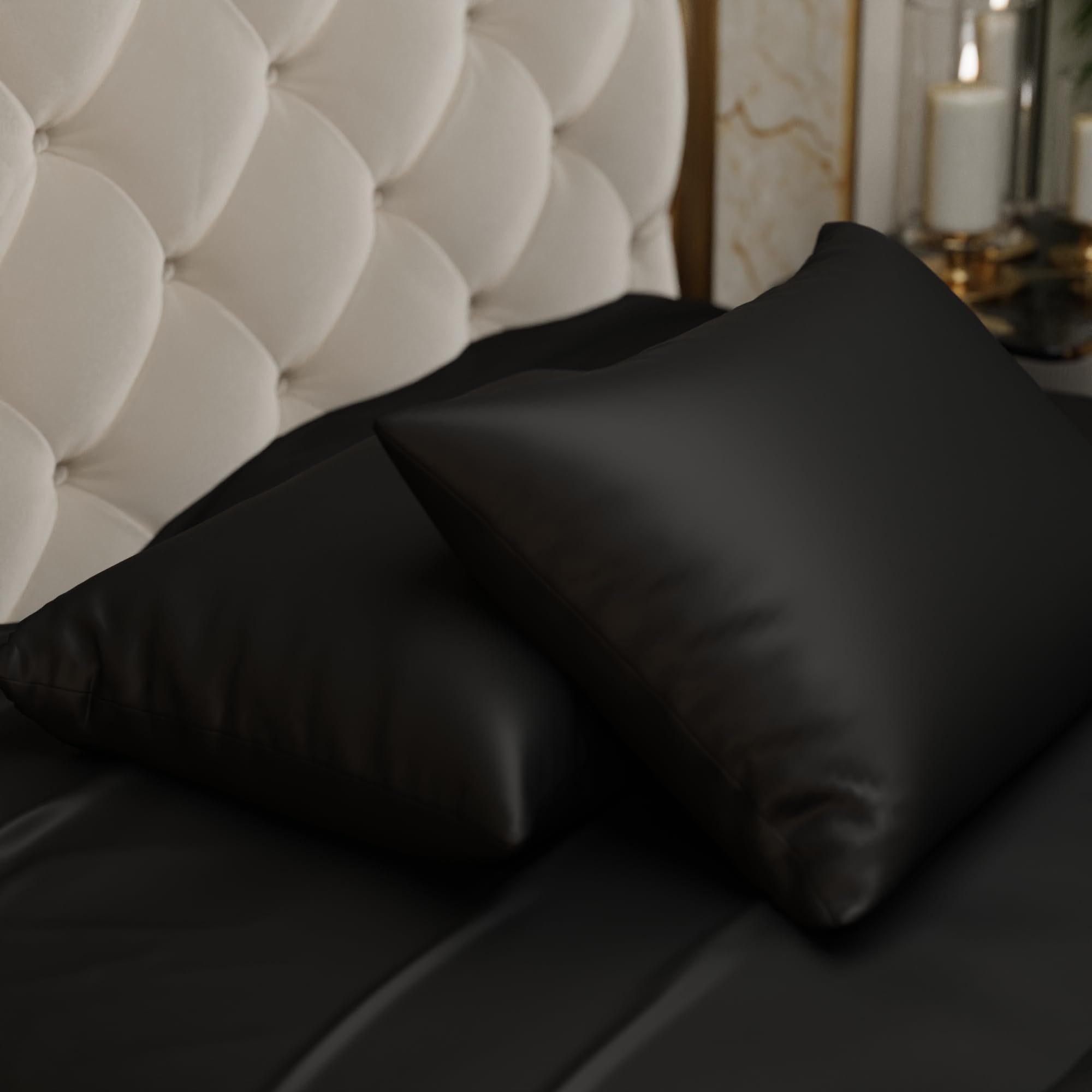 Stoa Paris Satin Pillow Covers Set, Aesthetic Home Décor Pillowcovers, Warm Pillow Cases for Winter, Wedding Gift for Couples, 2 Soft Sateen Pillowcases for Hair 18x27 (Midnight Black) (B098426GWG) Amazon Price History, Amazon Price Tracker