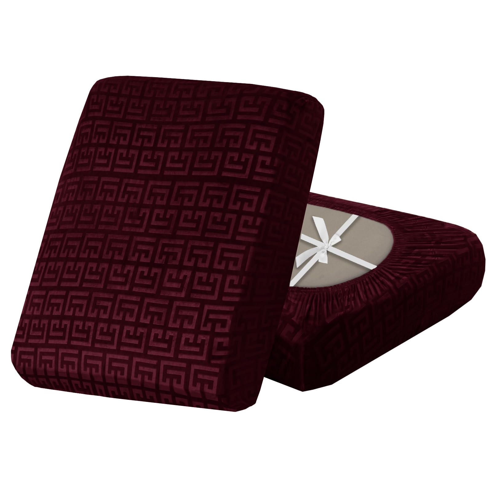 SYLC Stretch Sofa Cushion Covers Velvet Knurling, Non Slip Seat Covers for Sofas with Ties, Fitted Caravan Cushion Covers for Sofa/Settee/Couch/Motorhome (Wine red,1pc Large 4-seat) — image 1