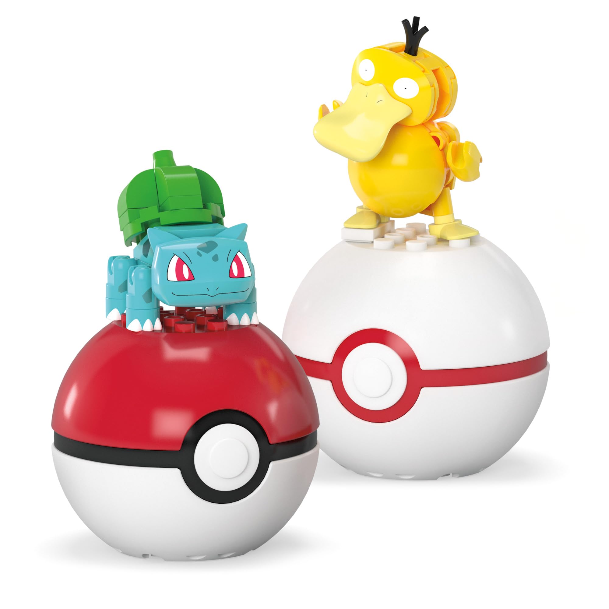 MEGA Pokémon - Set Poké Balls con Bulbasaur e Psyduck, Set da Costruire con 63 Pezzi, Apri Le Poké Balls e costruisci i 2 Personaggi Pokémon Inclusi, Giocattolo per Bambini, 6+ Anni, HXP14