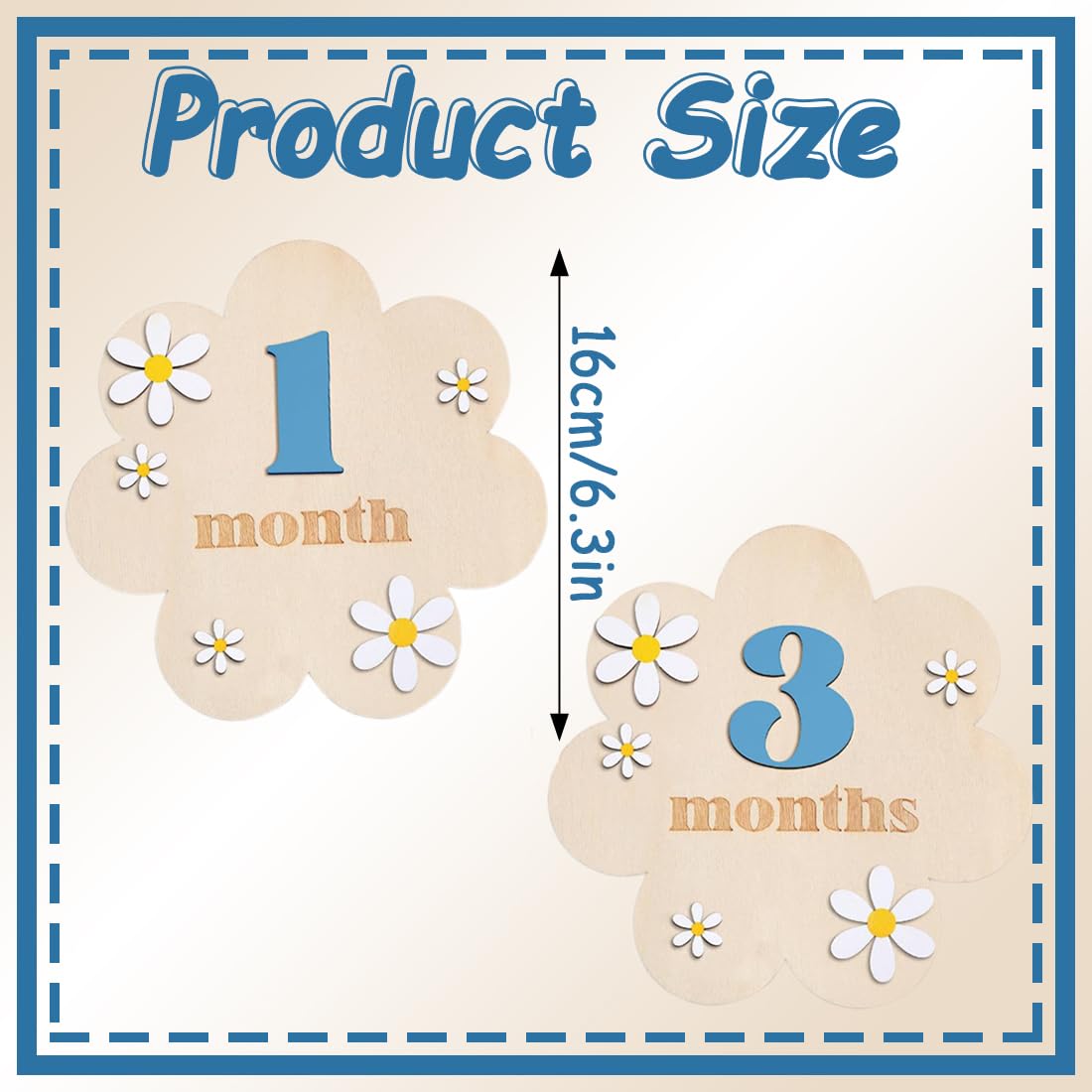 WUYJI Photo Albums, mesi neonato per foto Un set di biglietti con le tappe della crescita del bambino, con foto di bambini da 0 a 12 mesi, in stile floreale (blu) - 3