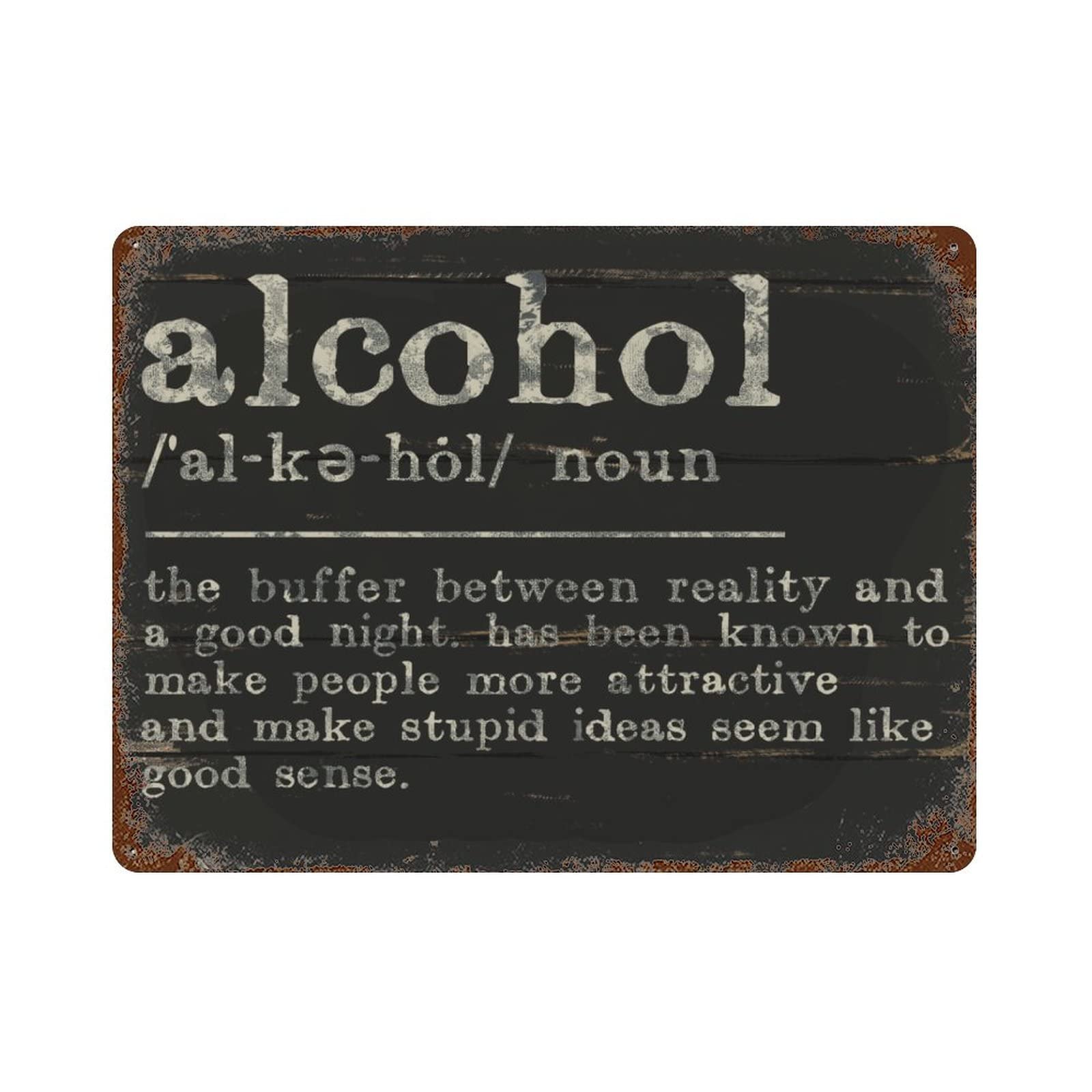 ENEDNATE Inspirational Quote Metal Sign Alcohol Definition Dictionary Word Meaning Retro Decorative Aluminum Tin Signs 12x16 Man Cave Street Metal Sign for Office School Classroom Nursery Decoration
