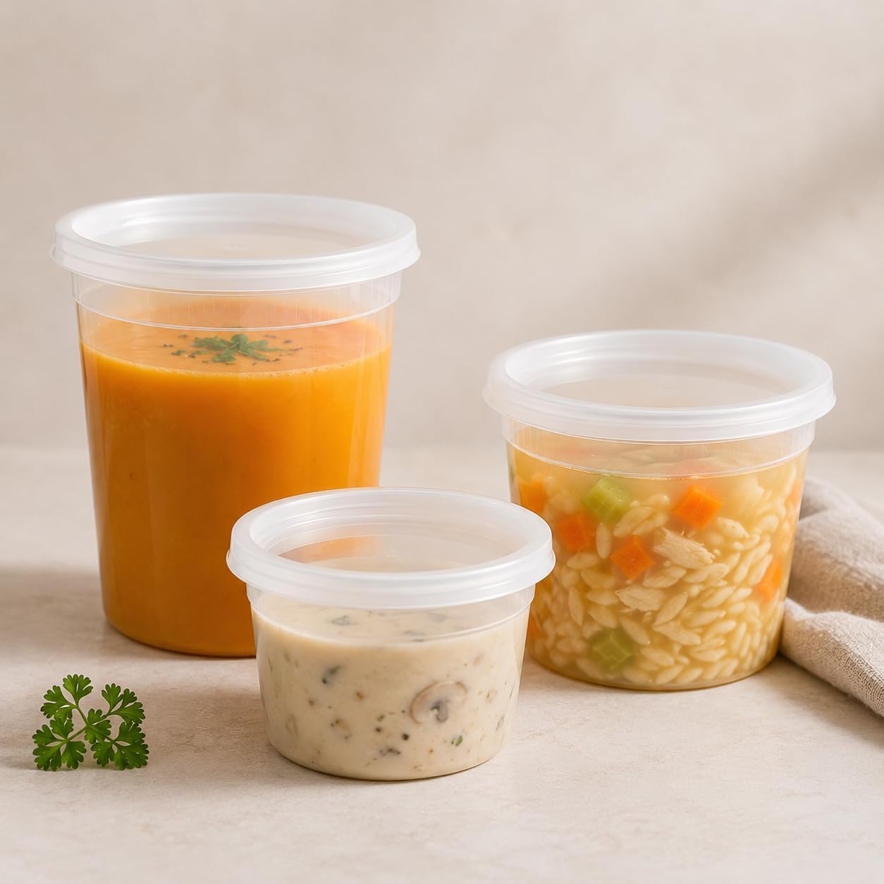 32 oz Deli Containers with Lids, 48 Pack, BPA Free Clear Food Storage Containers, Leak Resistant Plastic Soup Containers, Microwave/Freezer/Dishwasher Safe, Reusable Round Plastic Containers