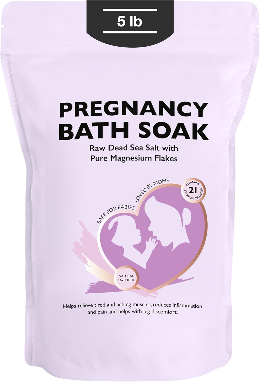 Aromasong Dead Sea Pregnancy Bath Soak 5 LB – Natural Lavender Pure Magnesium Flakes & Minerals – Pregnancy, Postpartum Muscle Ache & Leg Discomfort – Better Absorbs Than Epsom (Packaging May Vary)