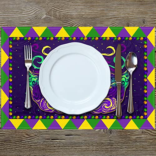 Linen Mardi Gras Placemats Set Of 4 New Orleans Brazi Carnival Table Mats Fat Tuesday Mardi Gras Decorations And Supplies For Home Kitchen Table-12×18'' #TOP3