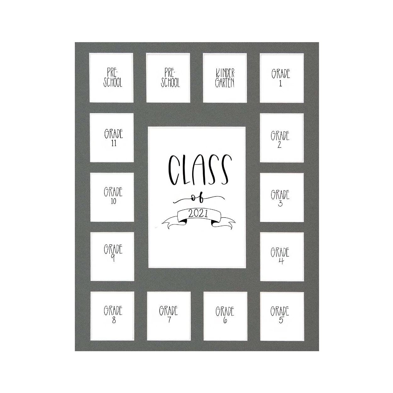 Rustic Red Door Co. Class of 2021 Photo Mat (11" x 14") Photo Collage Picture Frames Mat for School Pictures - No Frame Grey Photo Mat from Pre - K to Graduation (15 Photos)