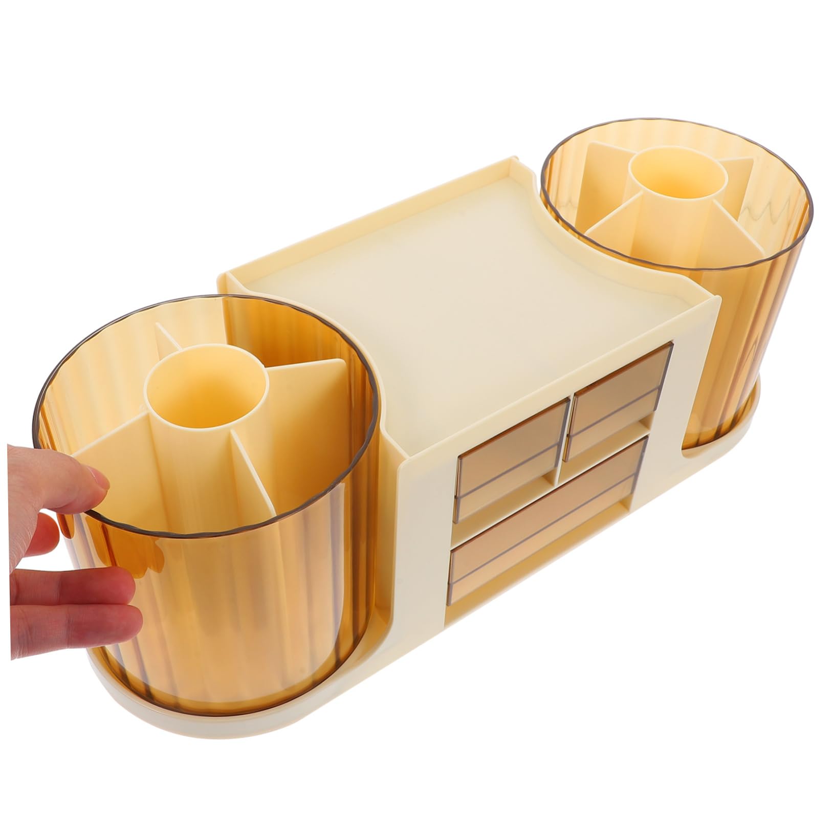 Porta Penne da Scrivania Doppio Rotante in Ps Beige per Ufficio | Porta Penne per Scrivania, Contenitori Scrivania Compatti, per Ordinare Penne e Piccoli Oggetti