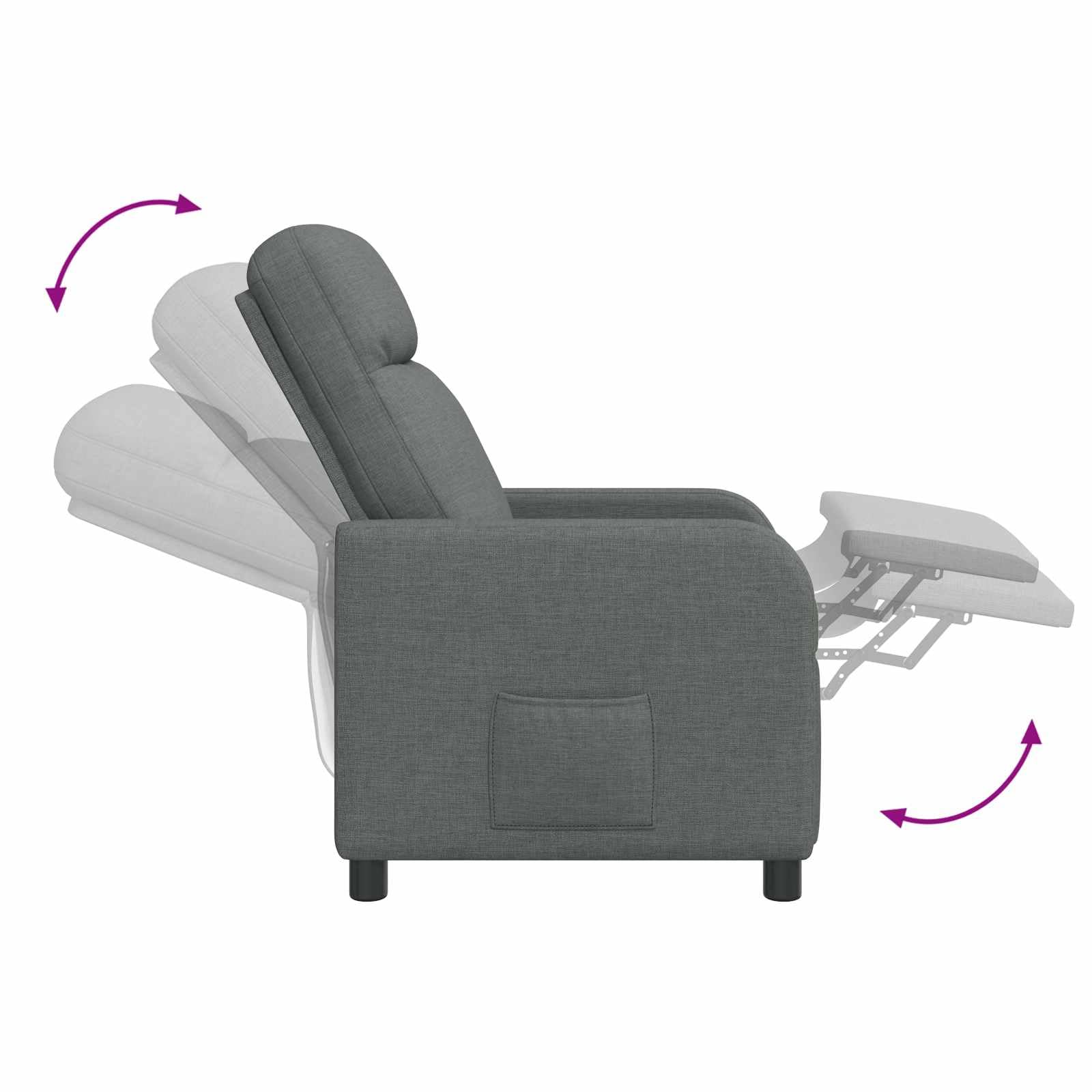 Poltrona relax in tessuto grigio scuro con schienale regolabile 115-160