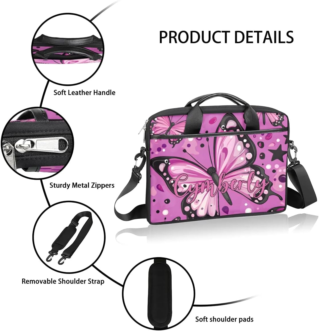 Custom Name Butterfly Laptop Bags for Women, Personalized Text Laptop Case Shoulder Bag,Computer Bag for Women Work
