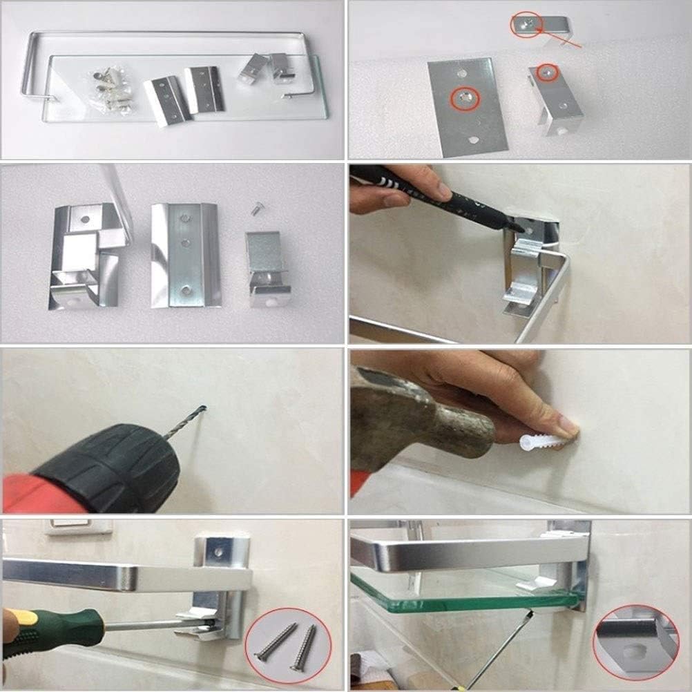 Bathroom Wall Shelf with Aluminum Rail Bathroom Shelves 1 Tier Wall Mounted Bathroom Glass Shelf (Size : 60cm) ()