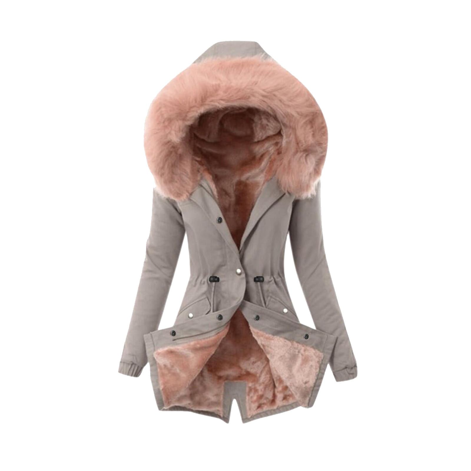 Generico Giacca Invernale Imbottita Calda, Giubbotto Invernale Donna Maniche Lunghe Caldo Cappotti Imbottita Caldo Felpa con Cappuccio in Pelliccia Giacche Trapuntato Giaccone per Outdoor