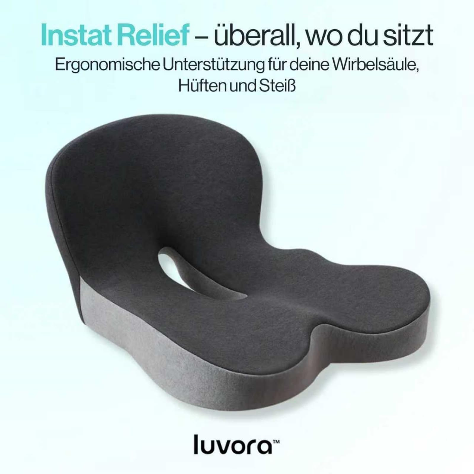 Serentai ErgoSeat，Ergonomisch geformtes Lendenstützkissen mit Memory-Schaum-Sitzkissen, geeignet für Bürostühle und Autositze