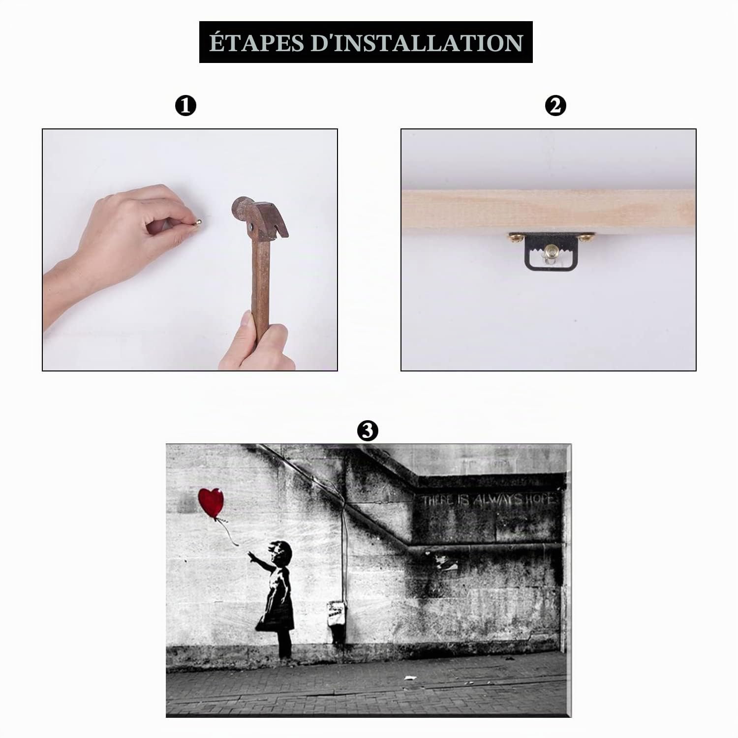 PIY Banksy Graffiti painting Art Décor Impression sur toile HD Image Peinture Tableaux de la Mur Imperméable prete à poser Décoration Moderne pour la Salle Chamber Fille Ballon Rouge 75x50cm