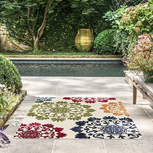 Octavia Modern Floral Multi-Color 5X7 Indoor Outdoor Rug - Outdoor Rugs For Patios, Deck, Porch, Outside Area Rug For Garden, 5' X 7' #TOP6