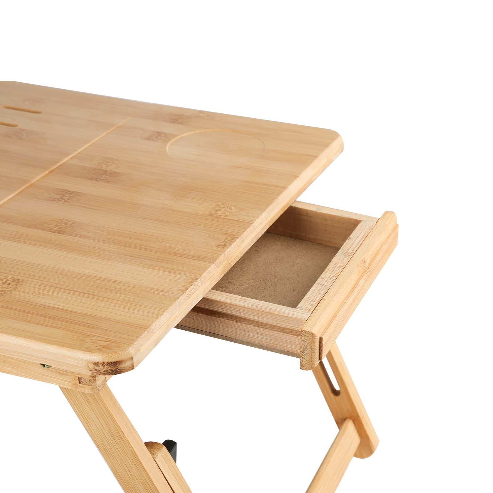Supfine Table de Lit Pliable, Petite Table en Bambou pour Ordinateur Portable, Plateau Réglable avec 3 Angles d'Inclinaison Réglables, Plateau pour Petit Déjeuner, Petit Tiroir (Fleur, 66x35x30cm)