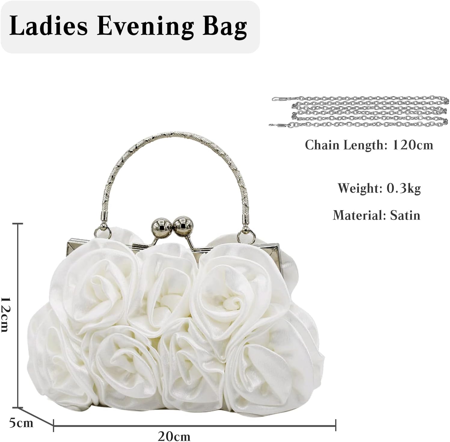 CORIOS Women Evening Bag Rose Shaped Clutch Bag Satin Handbag Small Shoulder Bag with Kiss Lock