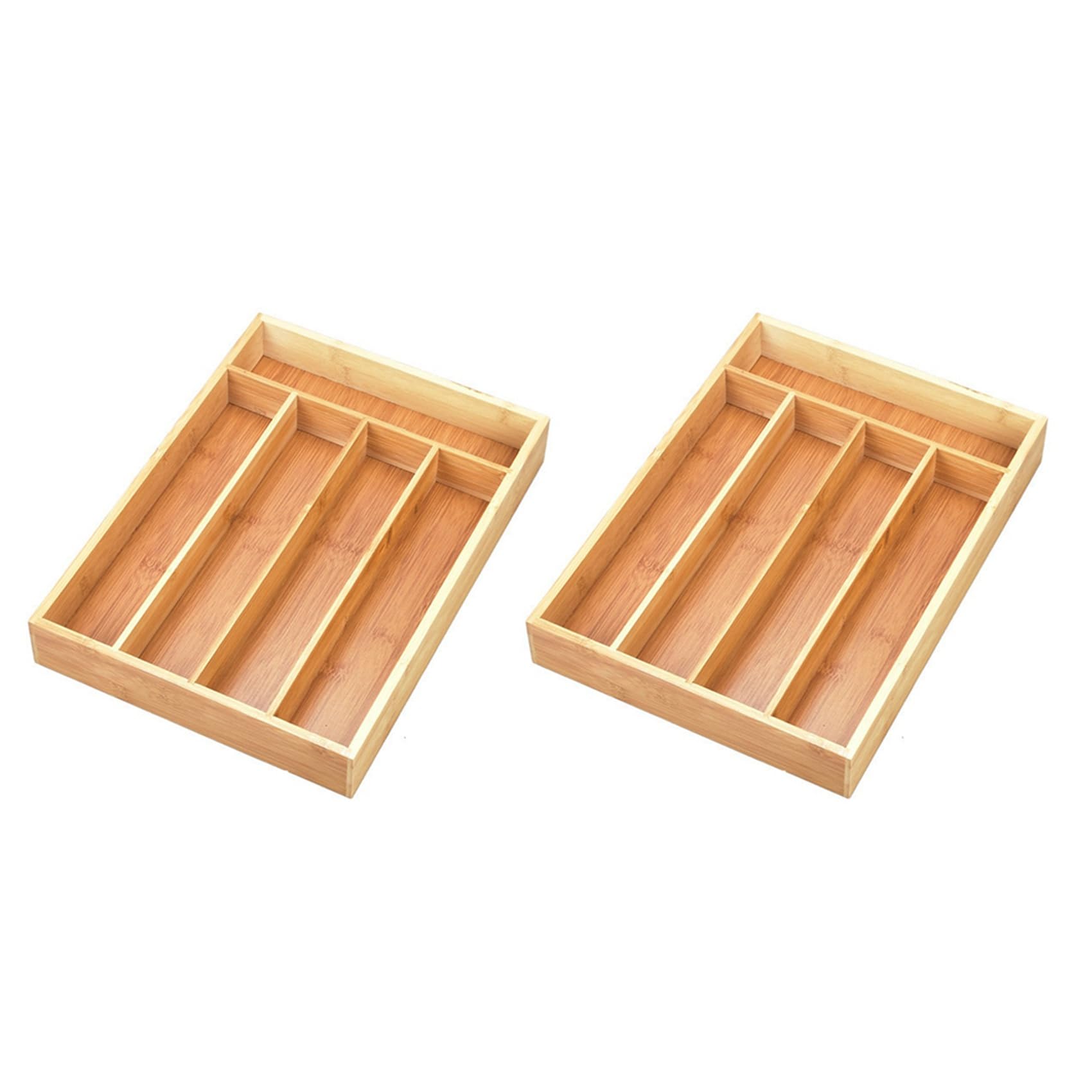 Vjsujehgy 2X Bamboo Cutlery Silverware Tray Divider Storage Tray Rack Storage Box 5 Compartment Tray Kitchen Drawer Storage Rack