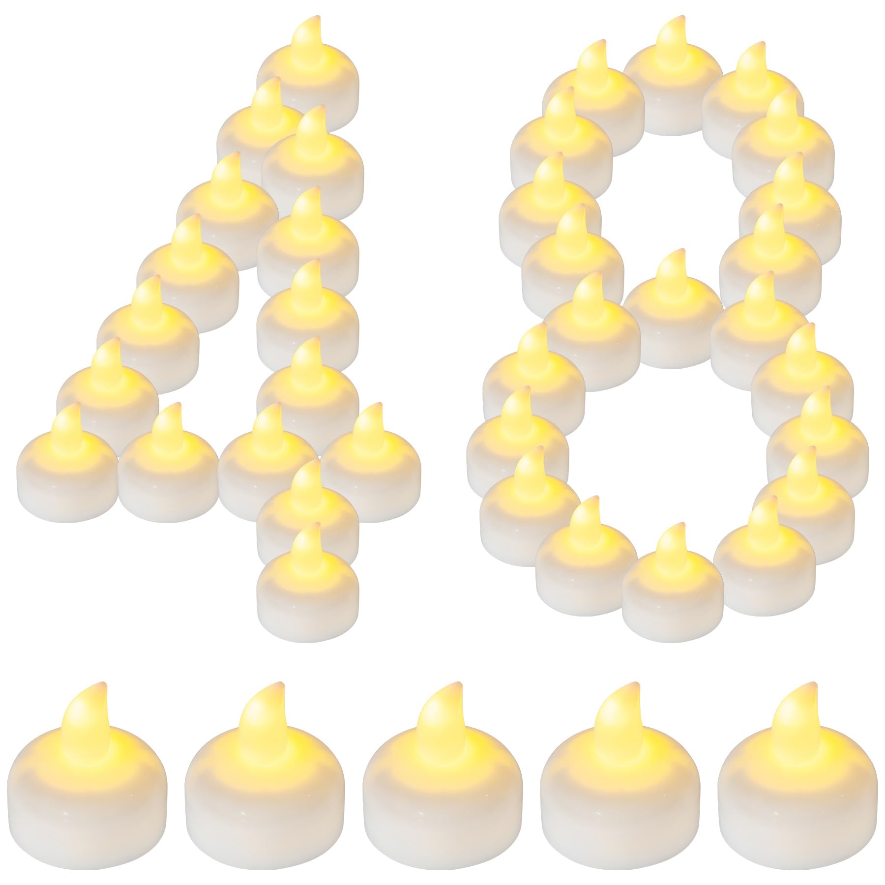 Lot de 48 Bougies Flottantes LED Étanche Sans Flamme Extérieure | Chauffe-plats étanches à pile, scintillants blanc chaud. Activés par l'eau pour mariage, bain et déco extérieure.