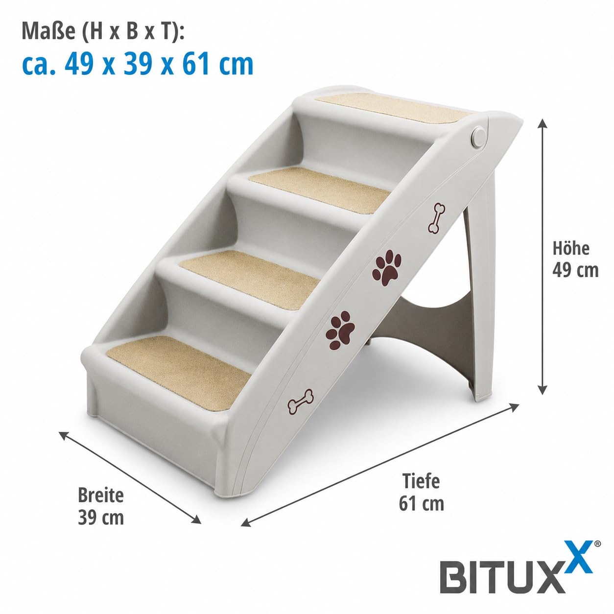 ANIMEL Hundetreppe Tiertreppe Katzentreppe Welpentreppe Haustiertreppe Treppe Hund Katze Einstiegshilfe für Auto, Bett, Couch bis 100kg