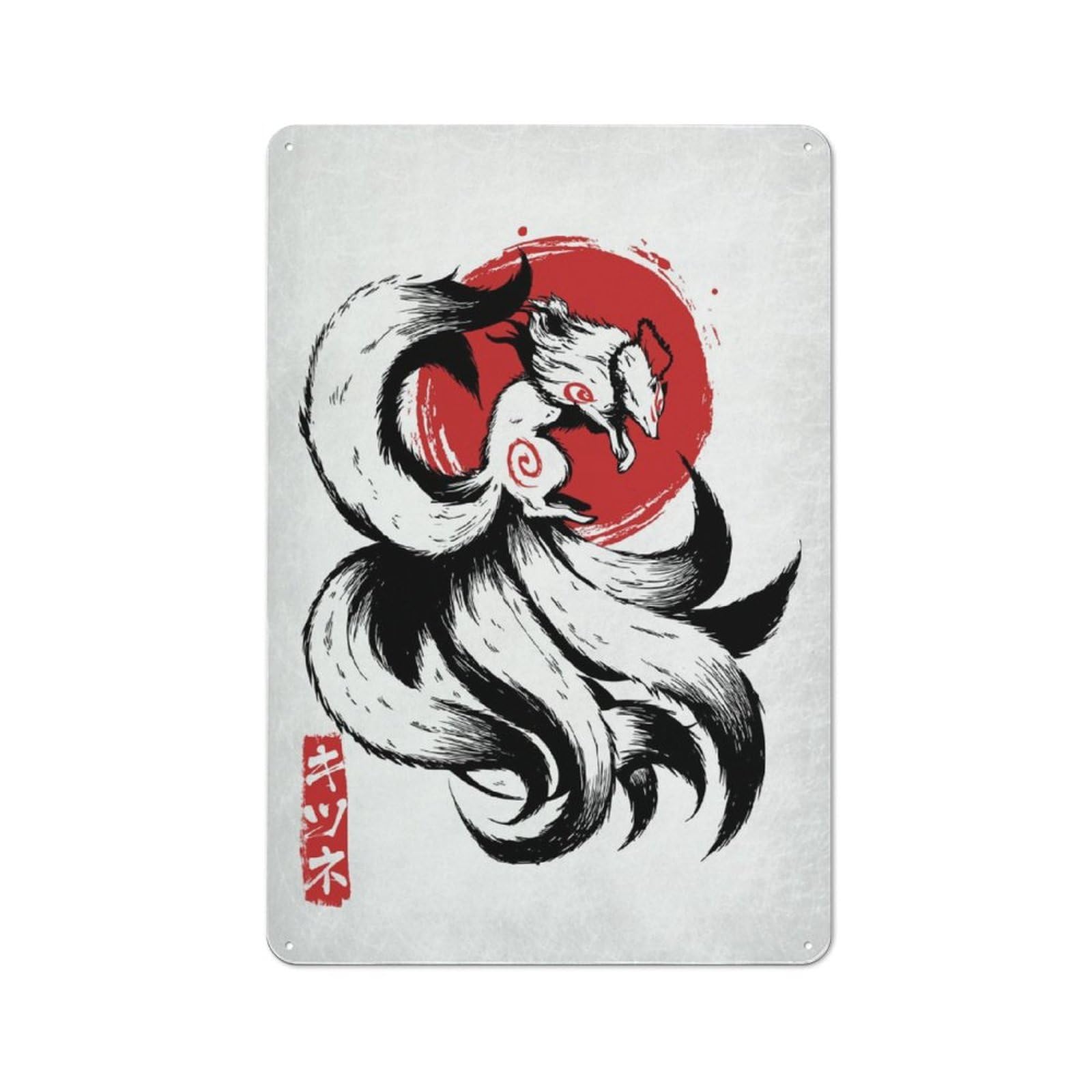 Classic Decorative Tin Plaque 30x20cm Featuring Kitsune Fox, Novelty Wall Art for Home, Shop, Pub Or Studio Wall