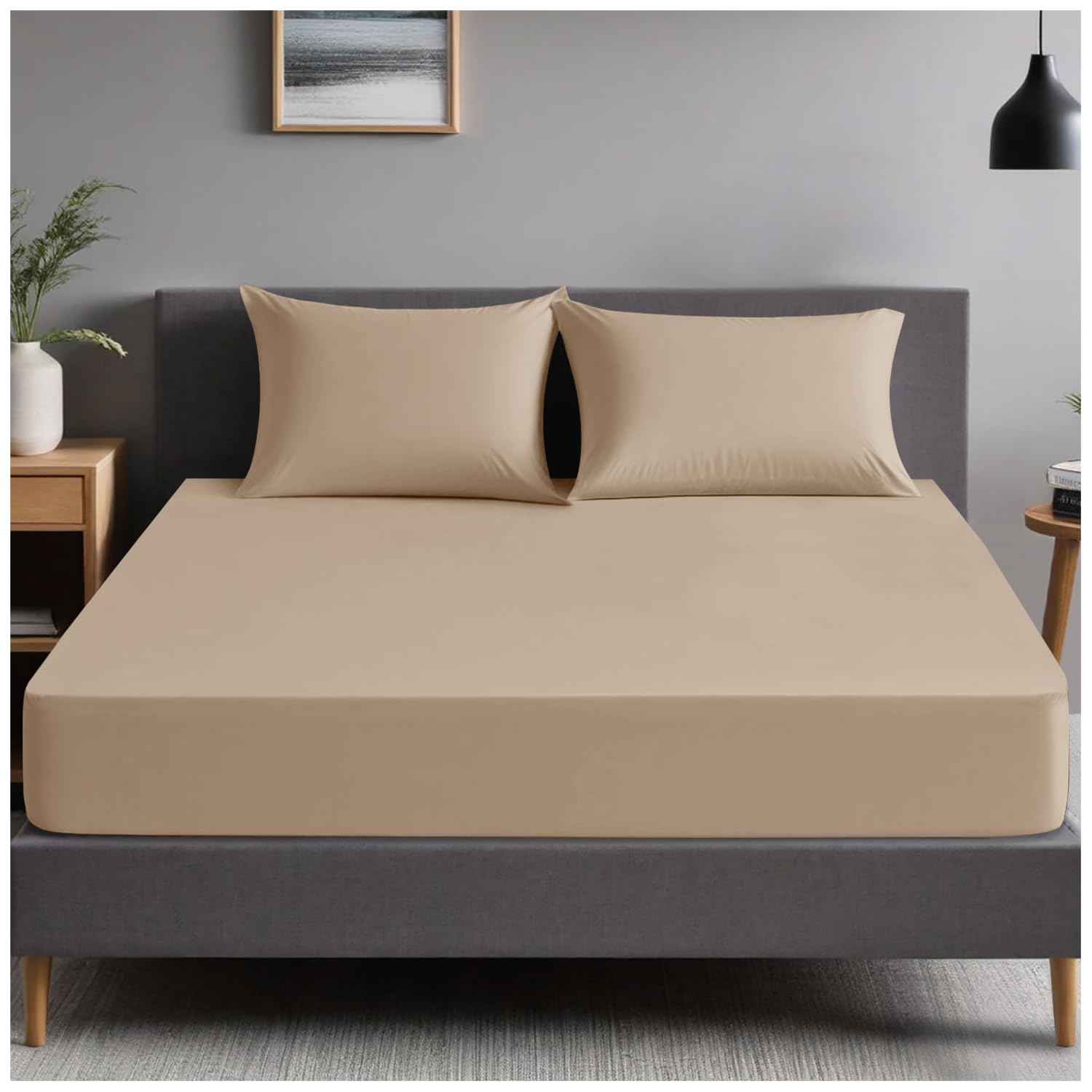 Gc Gaveno Cavailia Natural Polycotton Plain Fitted Bed Sheets, Double