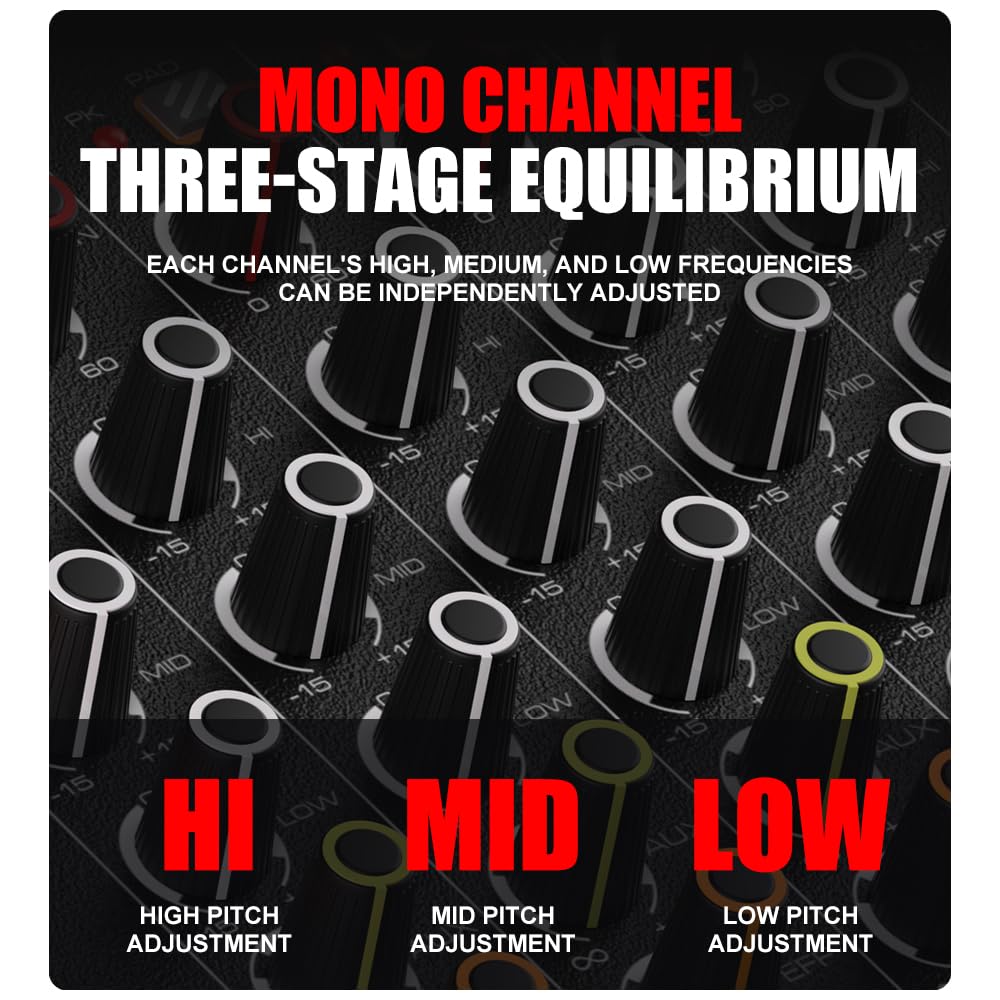 TF600 6-Channel Professional Mixer with Bluetooth Sound Bar with Power Amplifier 2 * 450W Power Output Powered Mixer, 7-Stage Equalizer, 99 DSP Effects, Recording Input USB Drive for Speakers