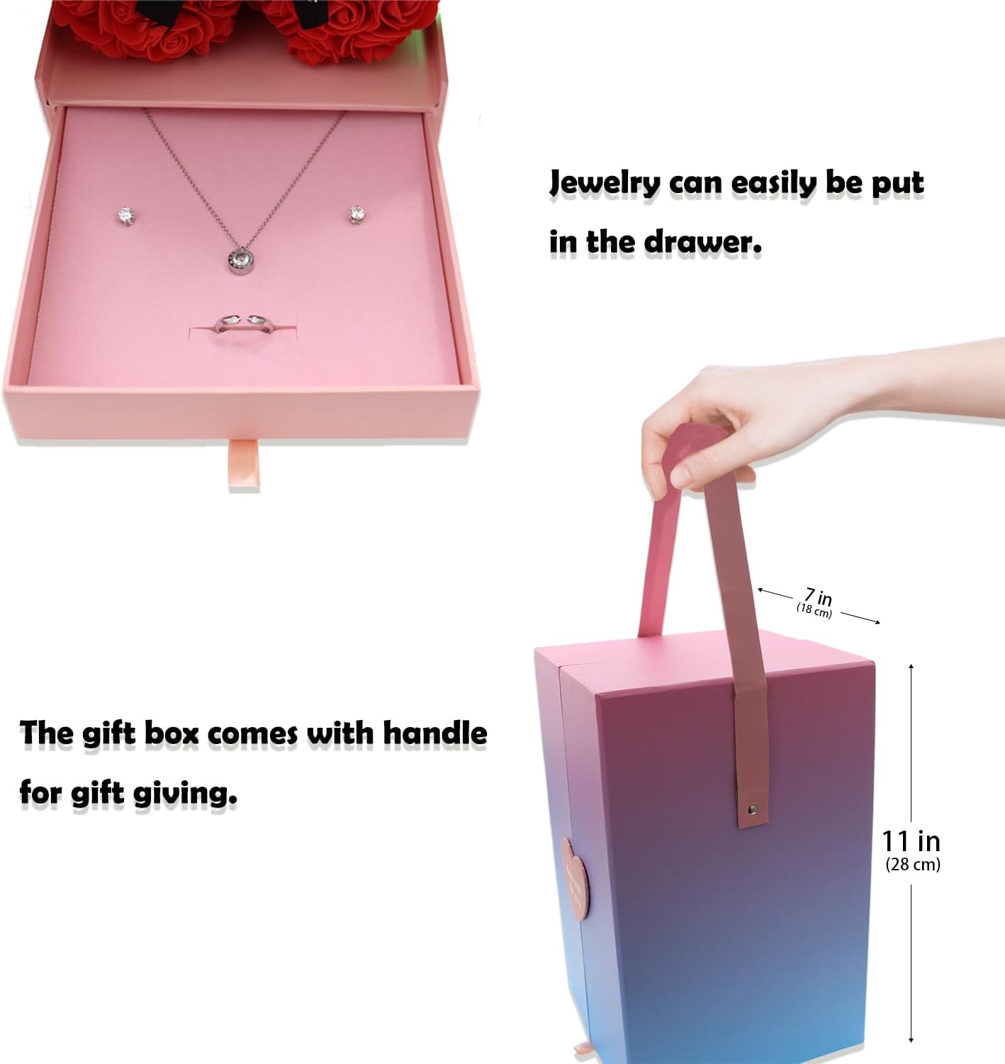 Rose Bear Teddy Bear Artificial Flowers Forever Gift Box Set for Her Girlfriend Women Wife Anniversary Christmas Valentines Birthday Mothers Day (Red Bear)