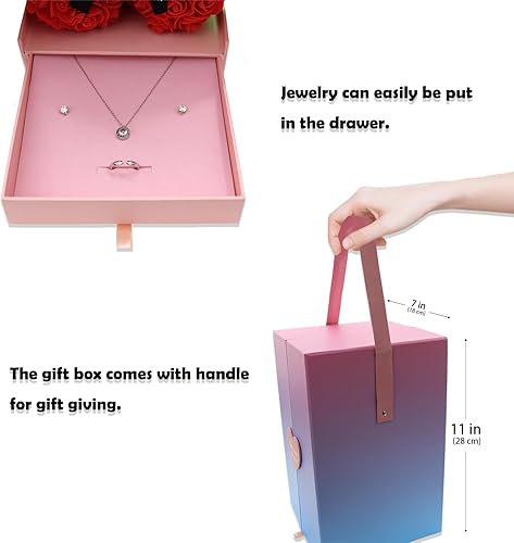 Miniatura 3 de Vignor Juego de caja de regalo con diseño de oso de rosas artificiales para ella, novia, mujer, esposa, propuesta, aniversario, Navidad, San