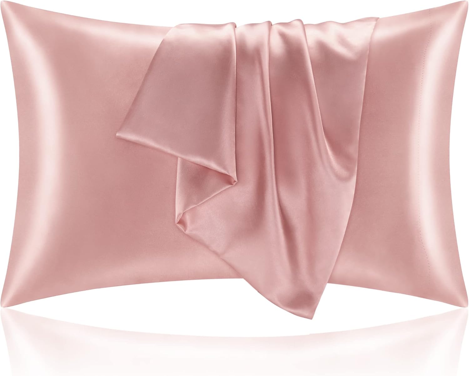 bedelite satin pillowcase for hair and skin, super soft and cooling similar to silk pillow cases 2 pack with envelope closure, gift for women men(20"x26" standard size, rose pink) standard (20x26 inch) rose pink 2