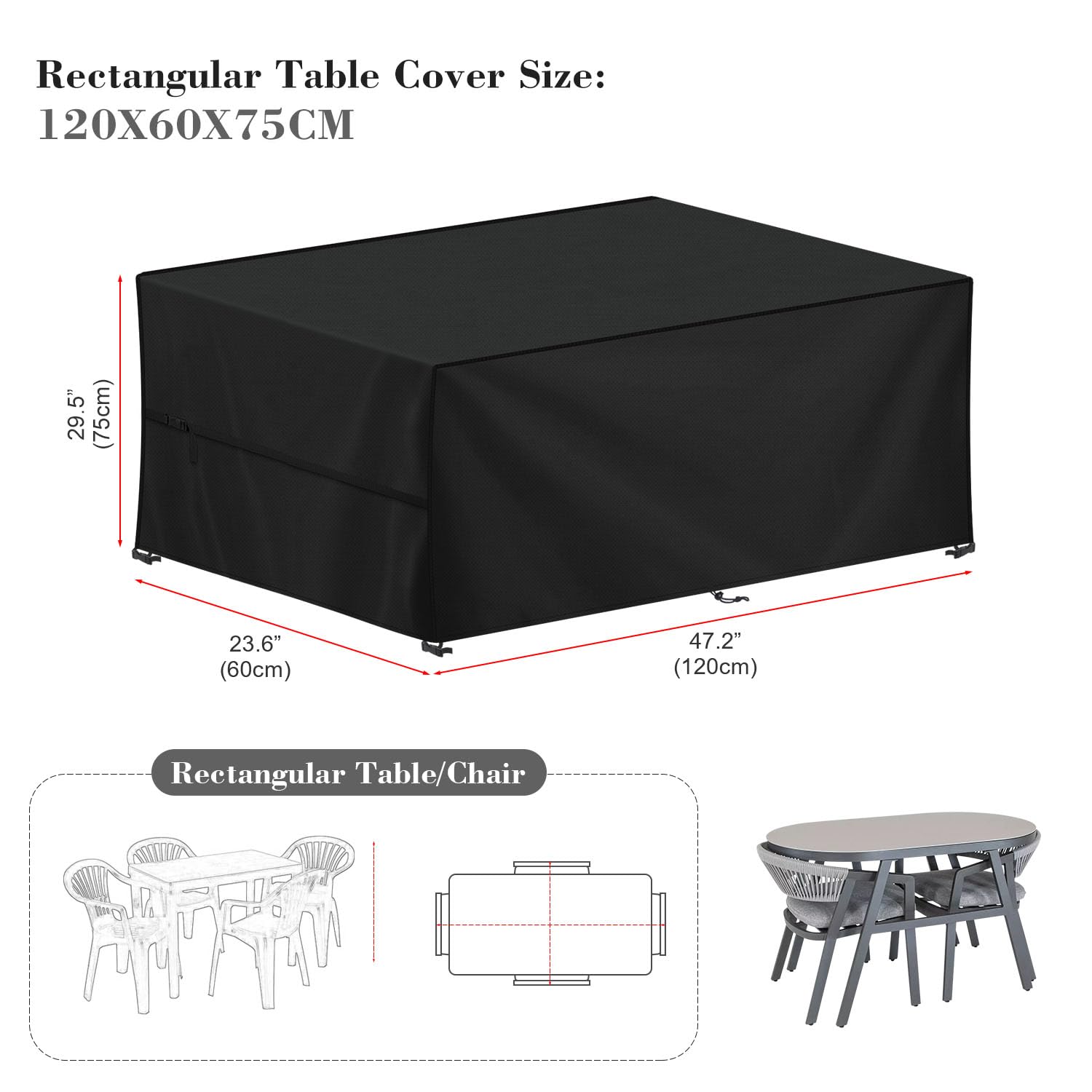 LAMUNI Coperture per Mobili da Giardino, 120x60x75cm Copertura Tavolo Esterno Telo Copertura per Giardino, Anti-UV Copridivano Esterno Impermeabile Telo Copri Divano da Giardino, Rettangolare