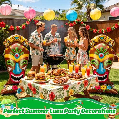 Image of PHOGARY 2pcs Tiki Foil Balloons, Tropical Luau Hawaiian Party Decorations