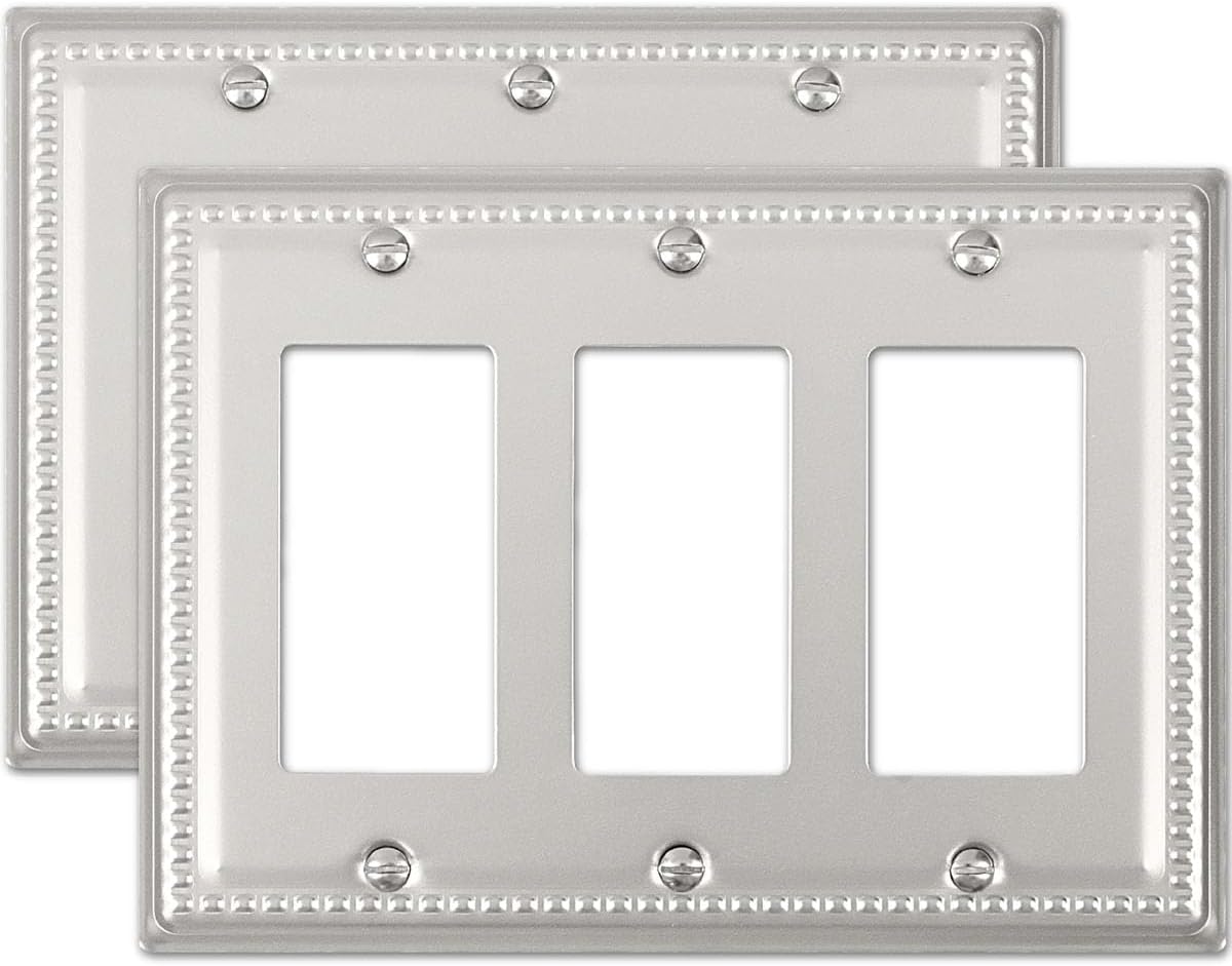 2-Pack Satin Nickel Combination Wall Plate, 1 Toggle/1 Decorator Switch Plates and Outlet Covers, Metal 2 Gang Receptacle Cover for GFCI Outlet, Light Switch, Midsize