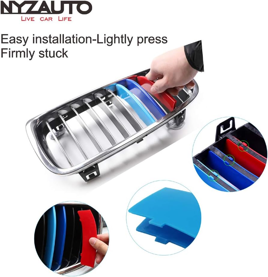 NYZAUTO M-Colored Stripe Grille Insert Trims Compatible with BMW 2011-2013 F10 5 Series 528i 535i 550i Kidney Grills (12 Beams,Not Fit 10-Beam)