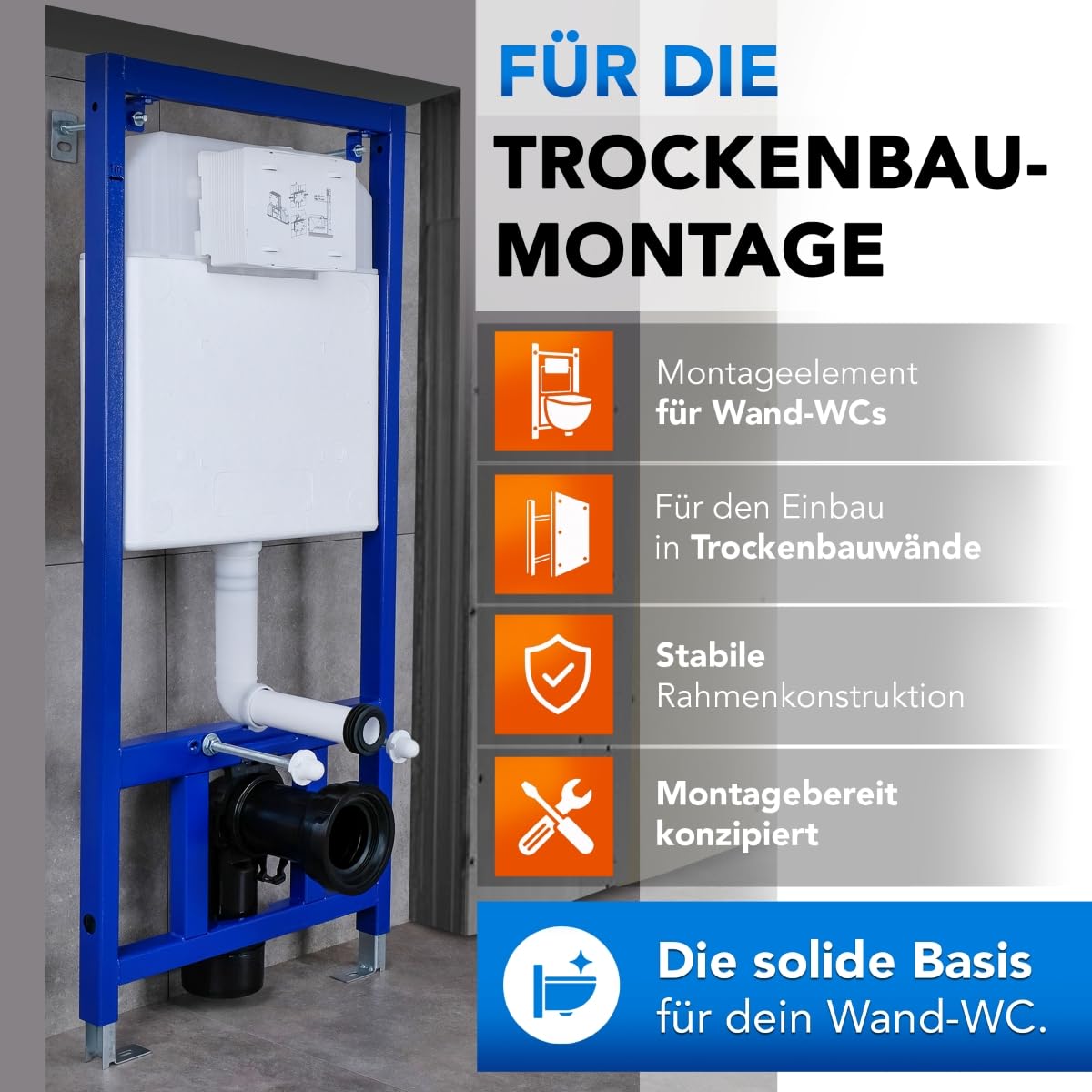 Belvit Vorwandelement WC, 115cm, Stahlrahmen, 3/6L Doppelspülung | Unterputz Spülkasten, 400kg belastbar, vormontiert, Schallschutz, Trockenbau